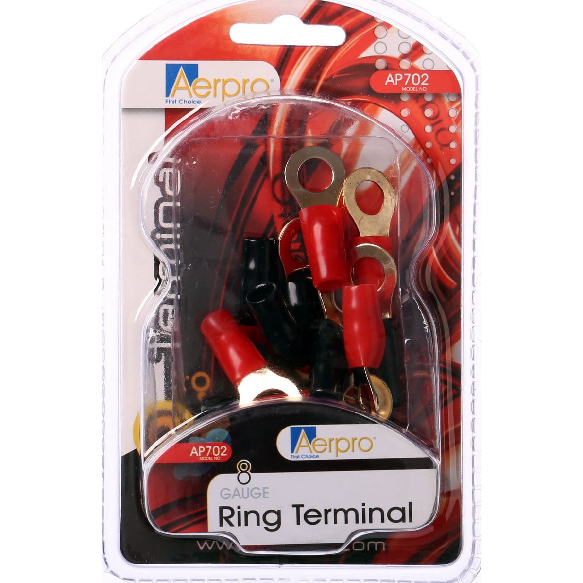 Aerpro Ring Terminal 8Ga Black And Red 12pk - AP702 Car Wiring Adapter Auto Part