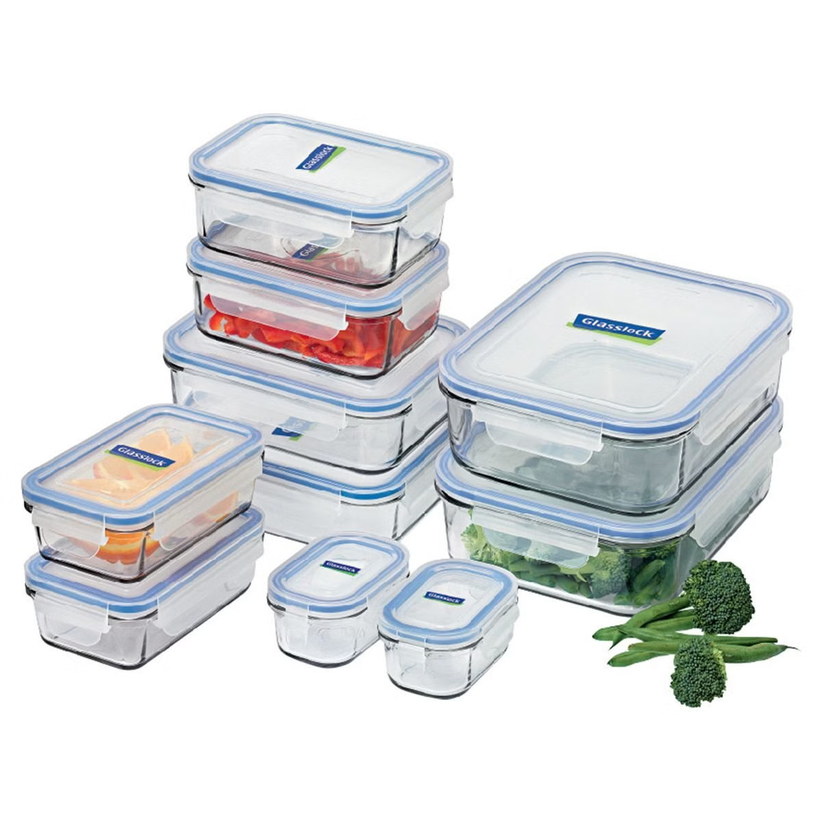 Glasslock 28041 10-Piece Tempered Glass Food Container Set Kitchen Storage
