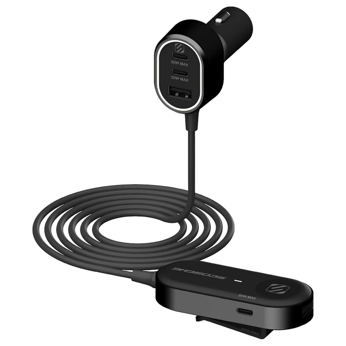 Scosche 100W Multi Port Travel Car Charging Hub 6 Port - Front & Back Seat USB-C