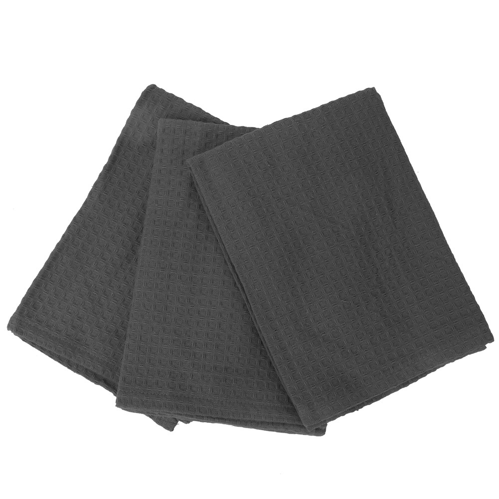 Rans London Waffle Tea Towel Set 3pce Cotton Charcoal 570603