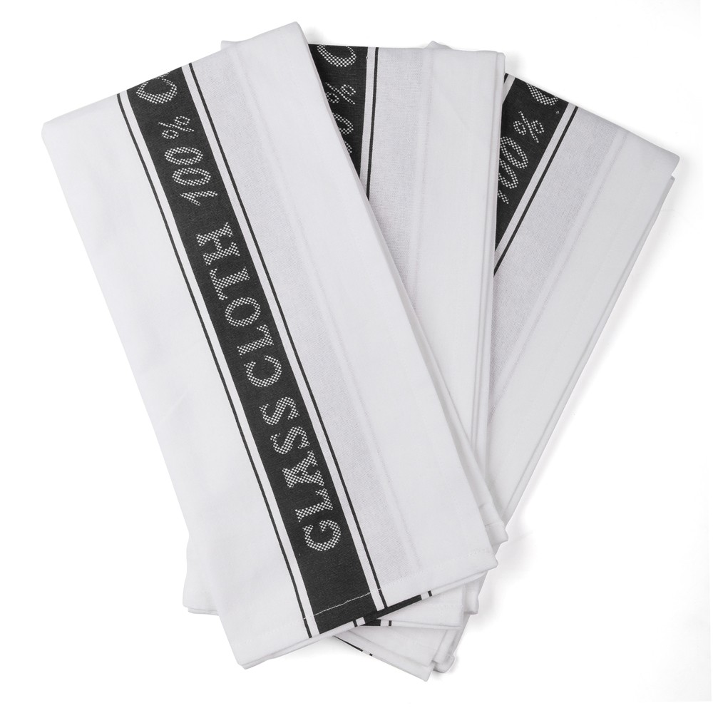 Rans Cotton Glass Cloth Tea Towels Set 3pce Black 441150