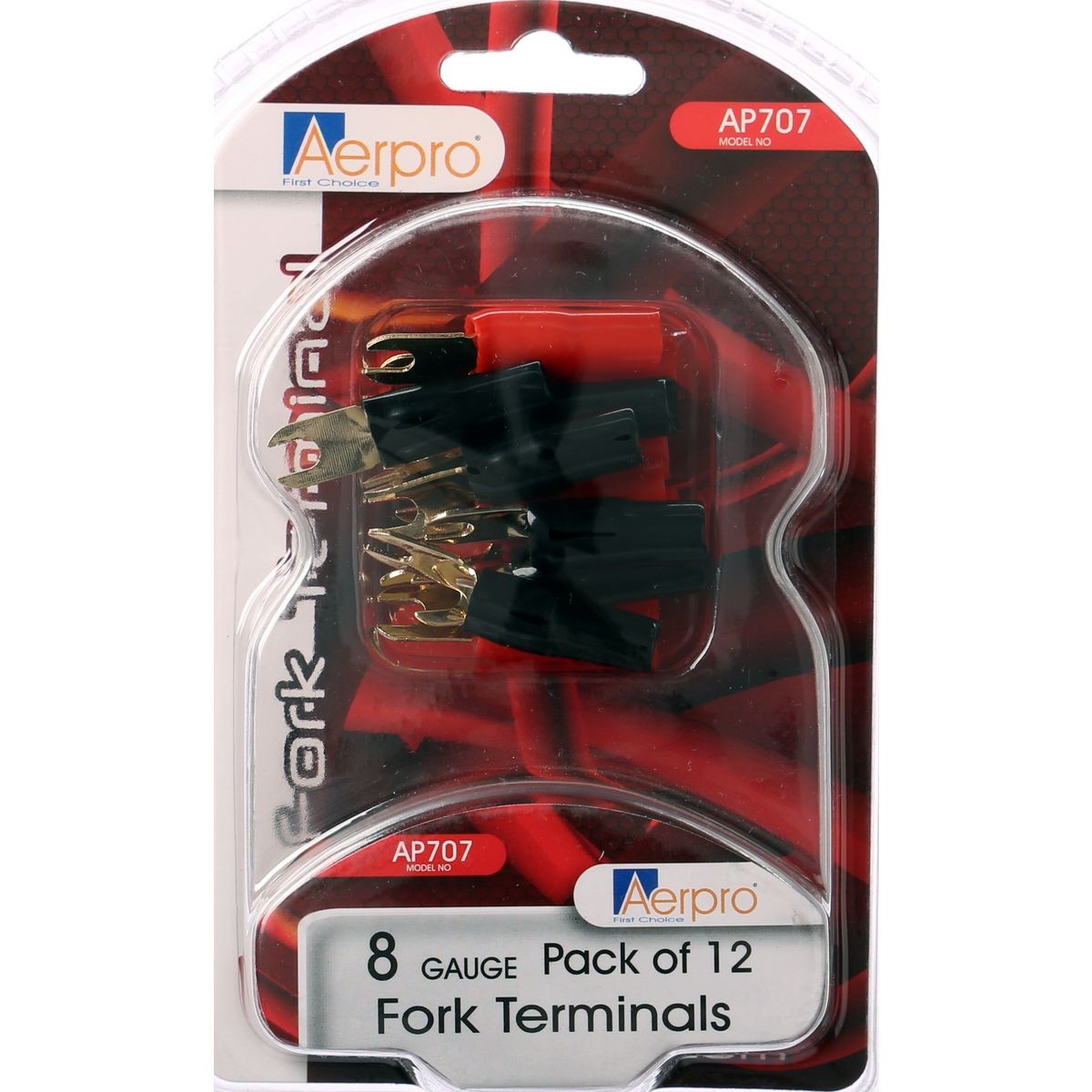 Aerpro Fork Terminal 8Ga Black And Red 12pk - AP707 Car Wiring Adapter Auto Part
