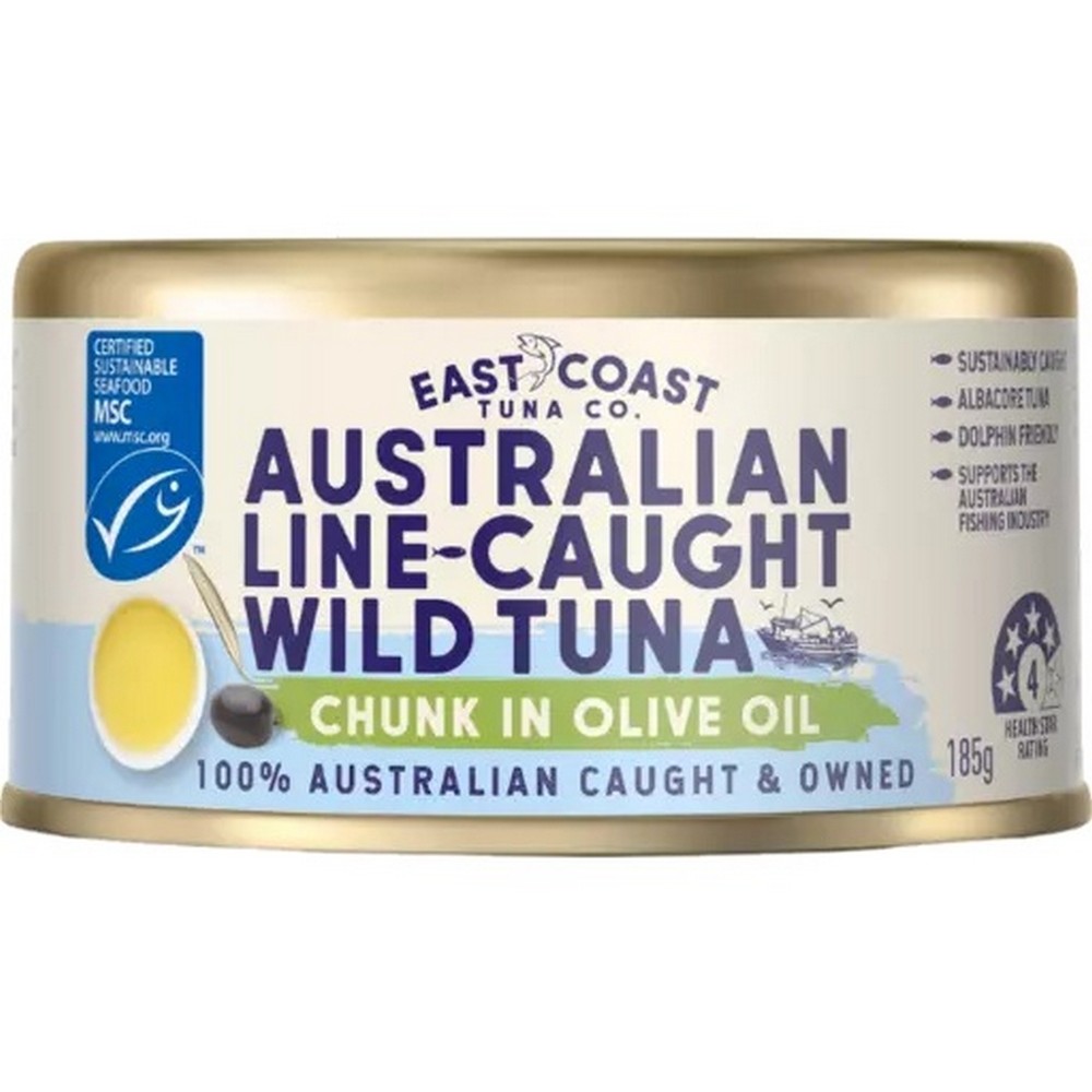 East Coast Tuna Co Australian Line Caught Wild Tuna Chunk Olive Oil 185g Food