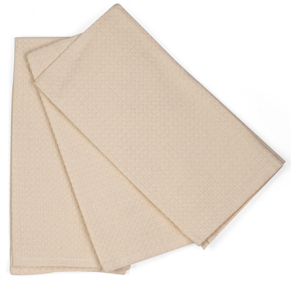 Rans London Waffle Cotton Tea Towels Set 3pce Natural 570606 India