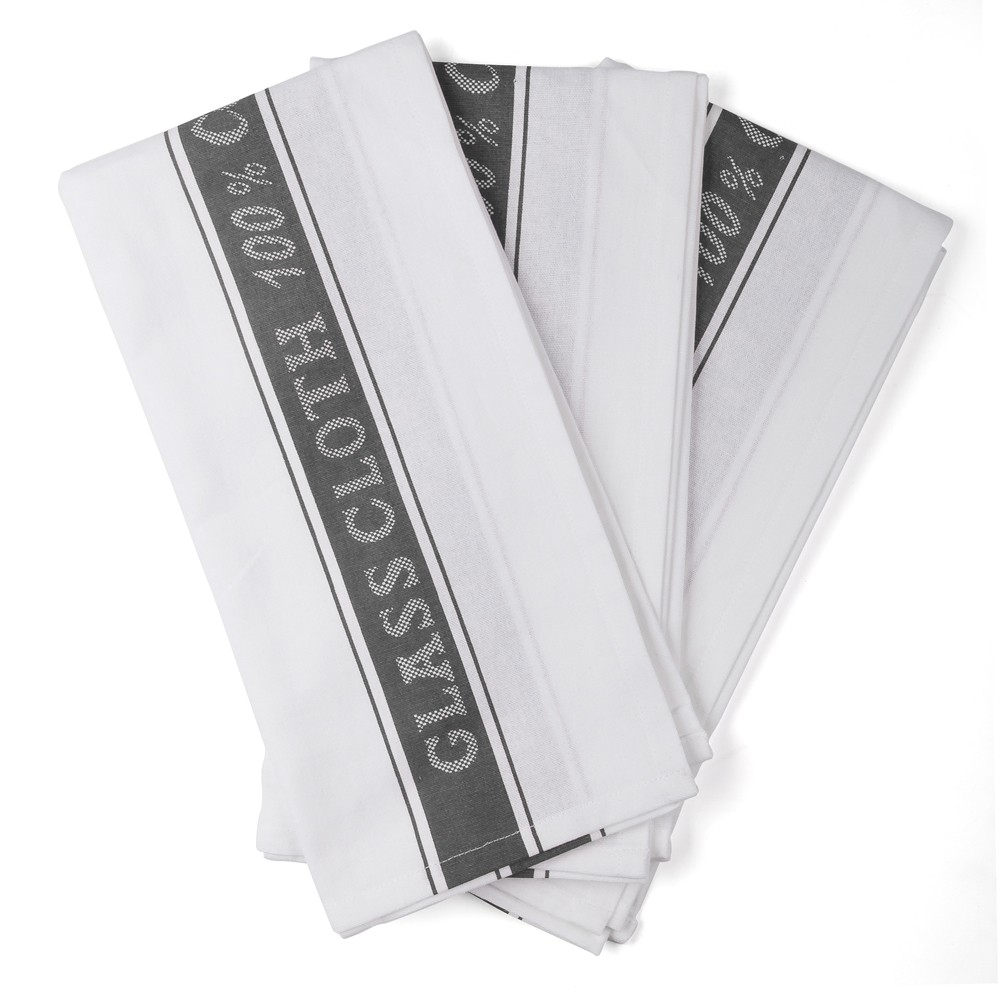 Rans Cotton Glass Cloth Set Charcoal 3pce Tea Towels 441207