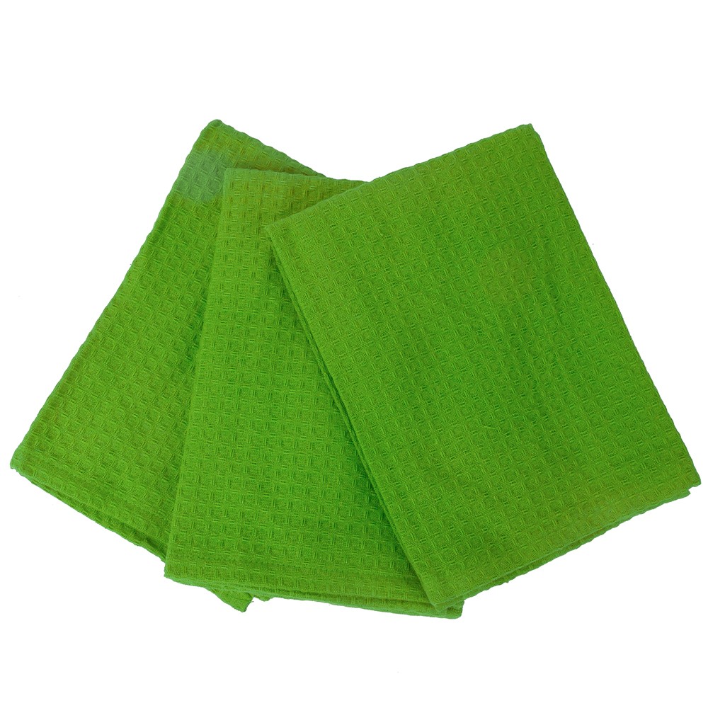 Rans London Waffle Tea Towels Set 3pce Lime Green Cotton 570605