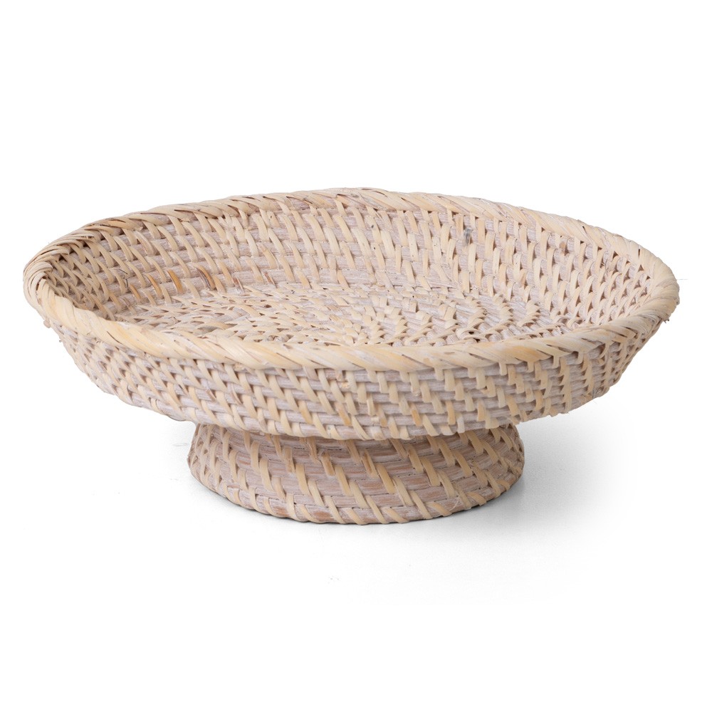Peter s Rattan Fruit Bowl w/Stand White Wash 27x10cm Serving Bowls 118662