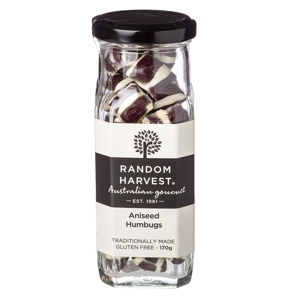 Random Harvest Aniseed Humbugs 170g Food Glass Jar Black 494027