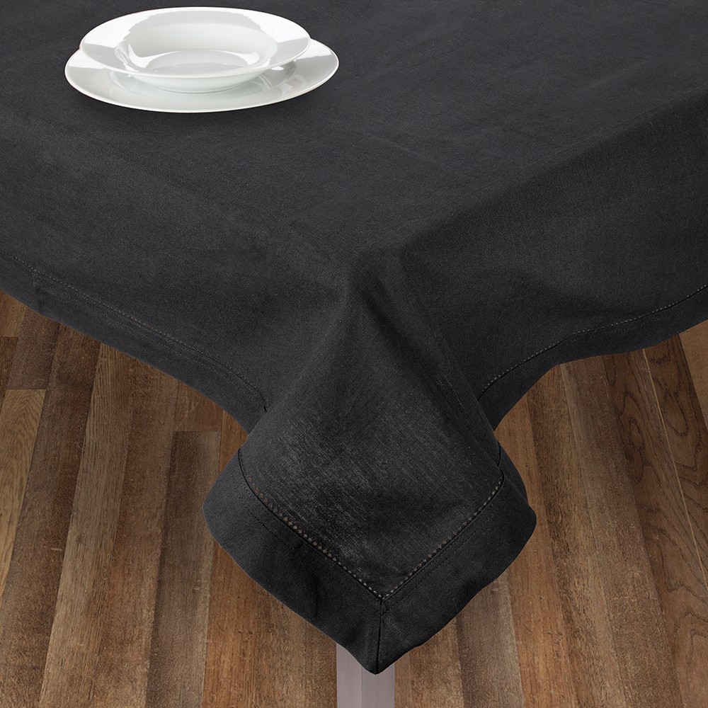 Rans Hemstitch Tablecloth Black 150x230cm 555418 Cotton Table Cloths