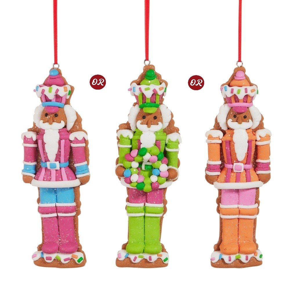 Raz Holly Jolly Holiday-Vivid Gingerbread Nutcracker Ornament 267988 Pink
