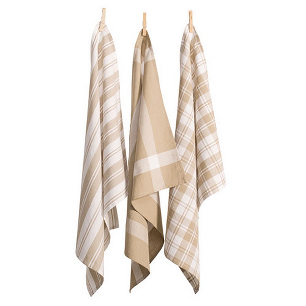 Rans Madrid Cotton Tea Towel Taupe Set 3pce 167252 Kitchen Linen