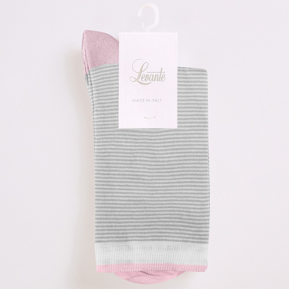Levante Lina Fine Stripe Crew Socks Grey Marle Cotton One Size 578473