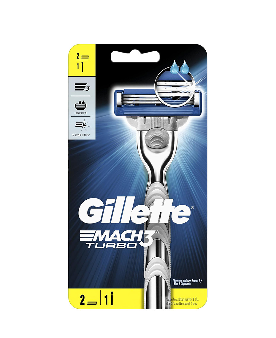 Gillette Mach3 Turbo Razor With Blades Refill 2 Pack MACH3TURBORZR2UP
