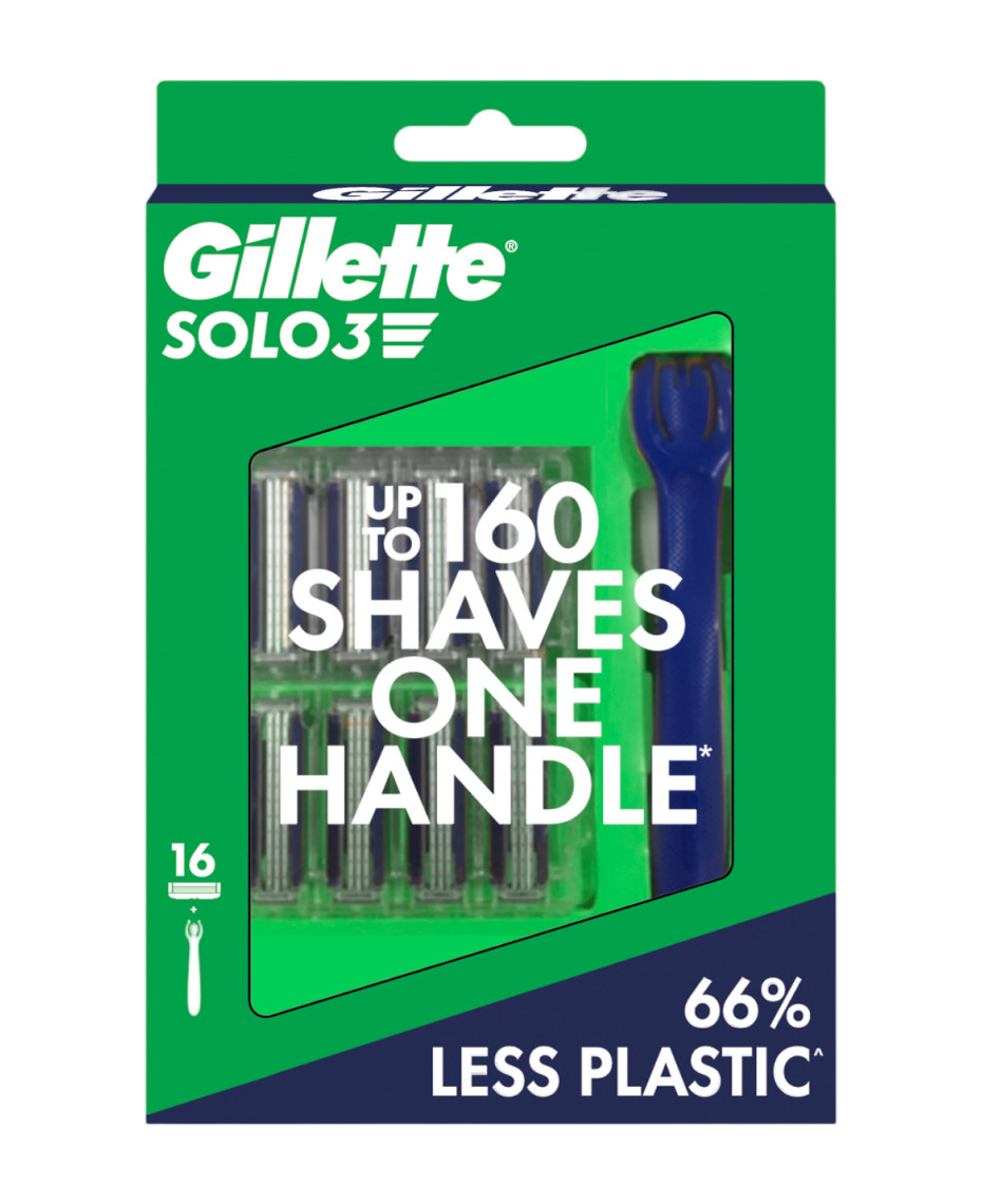 Gillette Solo 3 Razor With Blades Refill 16 Pack Skin-Sensing Blades