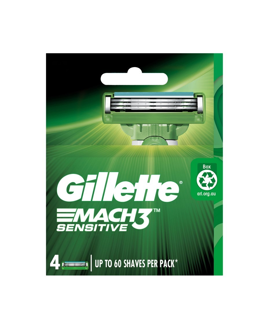 Gillette Mach 3 Sensitive Razor Blades Refill 4 Pack Men Face MC3SENS4