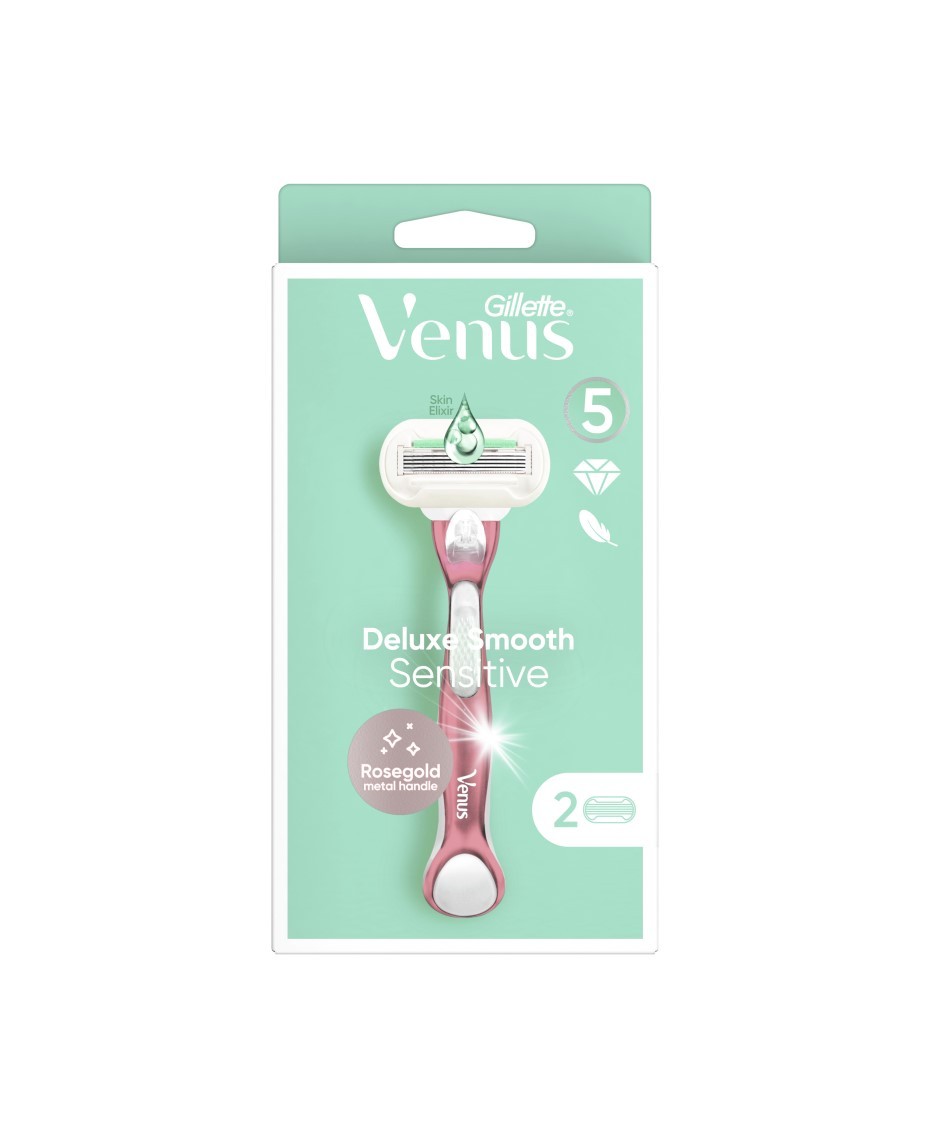 Gillette Venus Deluxe Smooth Sensitive Rose Gold Razor 2 Blades Refill Italy