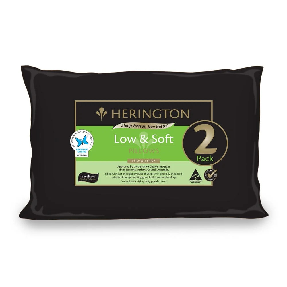 Herington Set of 2 Low Soft Pillows White Polyester/Cotton 30X47X70cm