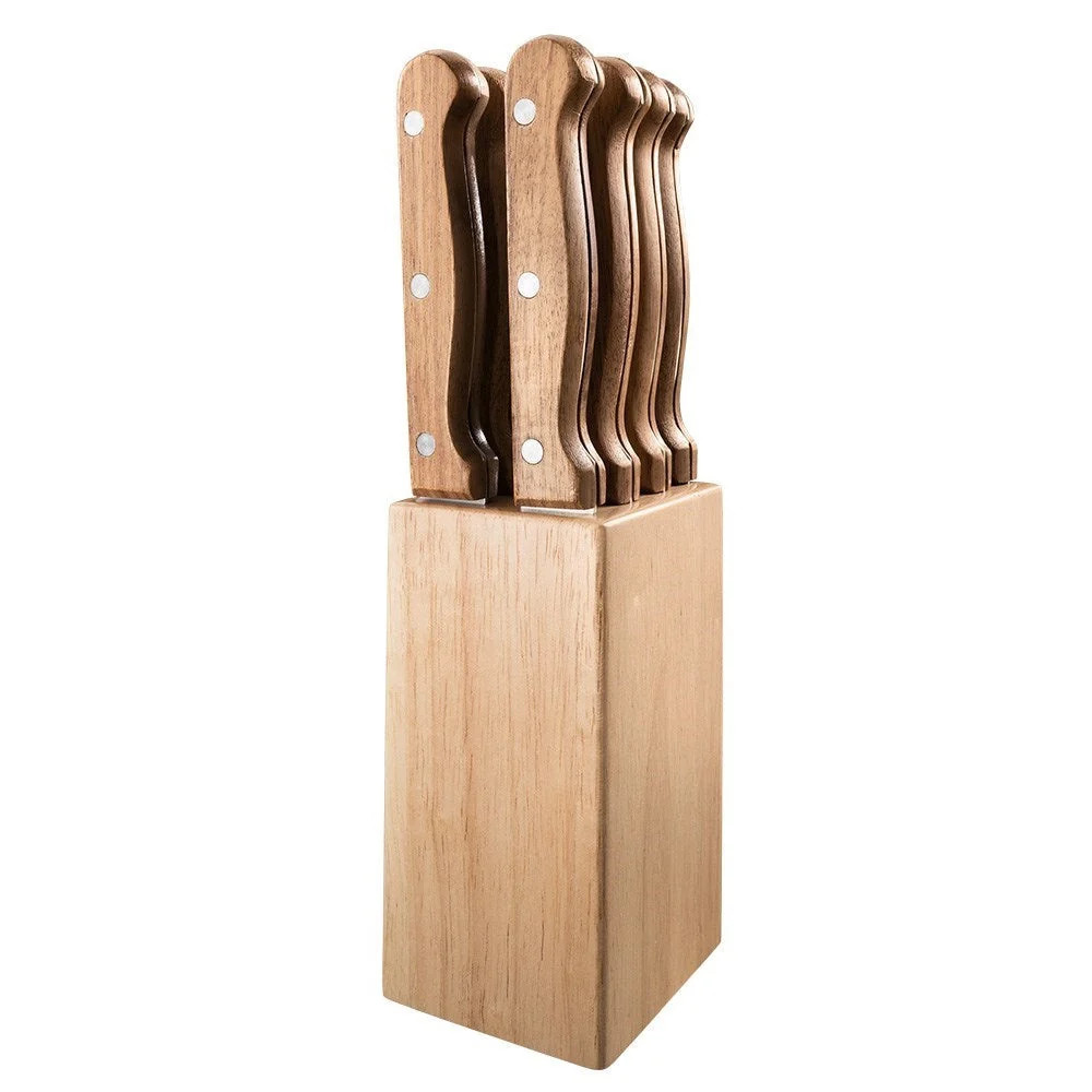 Baccarat Gourmet 9 Piece Serrated Steak Knife Set Stainless Steel Brown Block