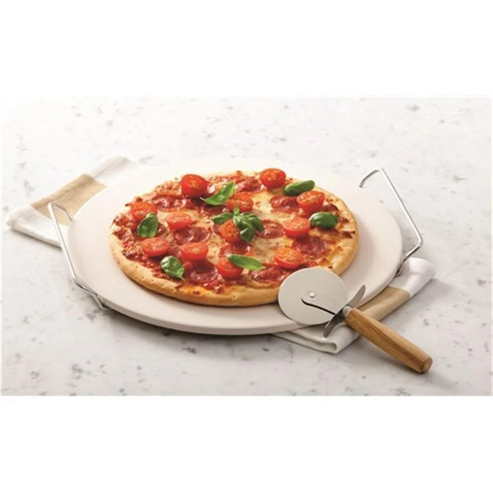 Soffritto Pizza Stone Cream 30cm with Rack and Cutter HIM-1024888