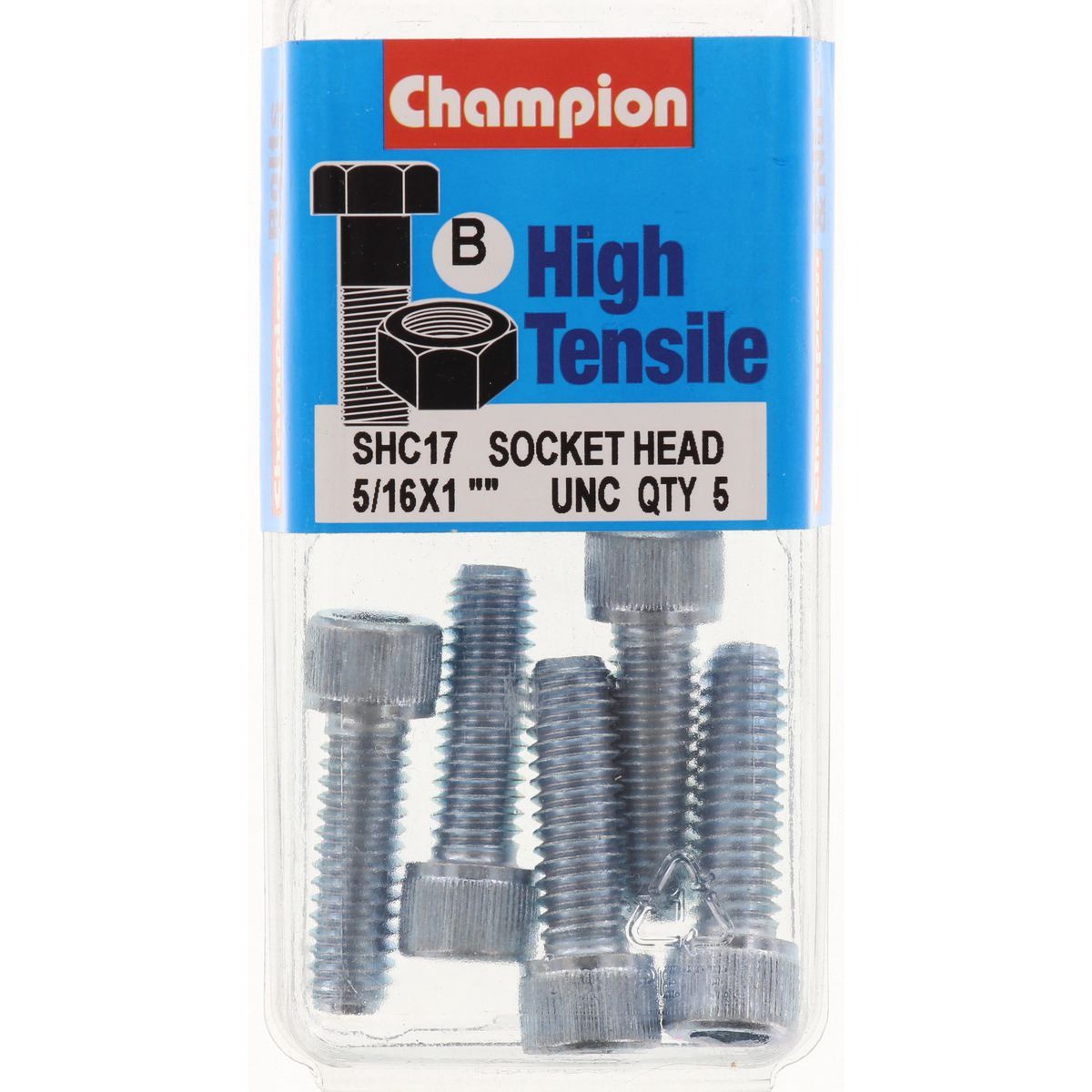 Champion High Tensile BSW Socket Head Cap Screws – 5/16in x 1in Zinc Plated - SH