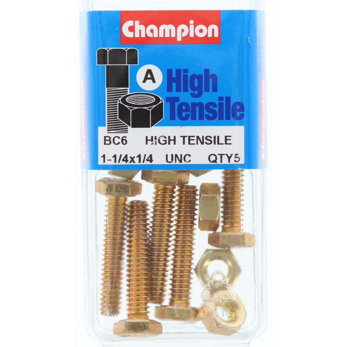 Champion High Tensile Hex Set Screws & Nuts – 1/4in x 1-1/4in UNC Grade 5 - BC6