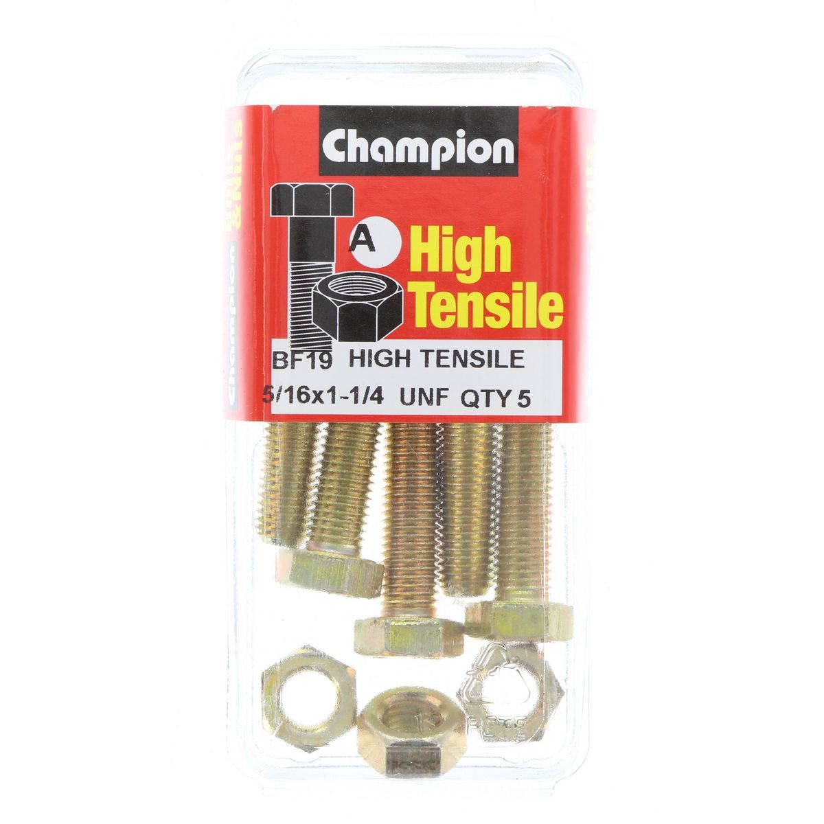 Champion High Tensile Hex Set Screws & Nuts – 5/16in x 1-1/4in UNF Grade 5 - BF1