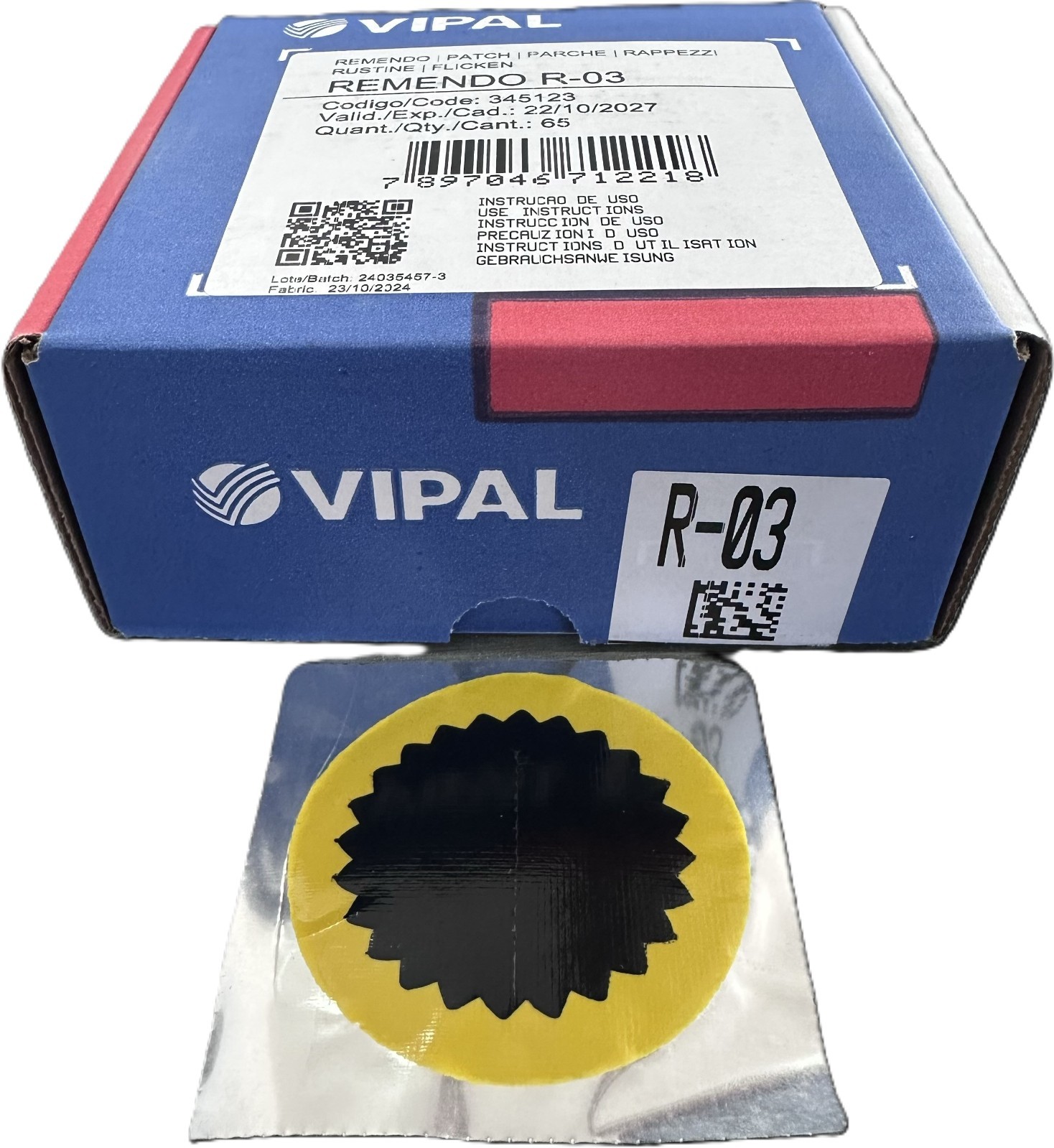 65 Pcs Vipal R-03 Tyre/Tire Tube Repair Patch 60mm Round Made in Brazil