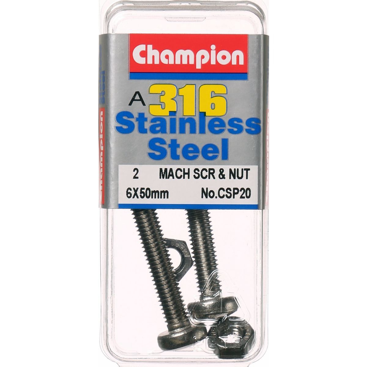 Champion 316/A4 Stainless Steel Pan Head Phillips Machine Screws and Nuts – M6 x
