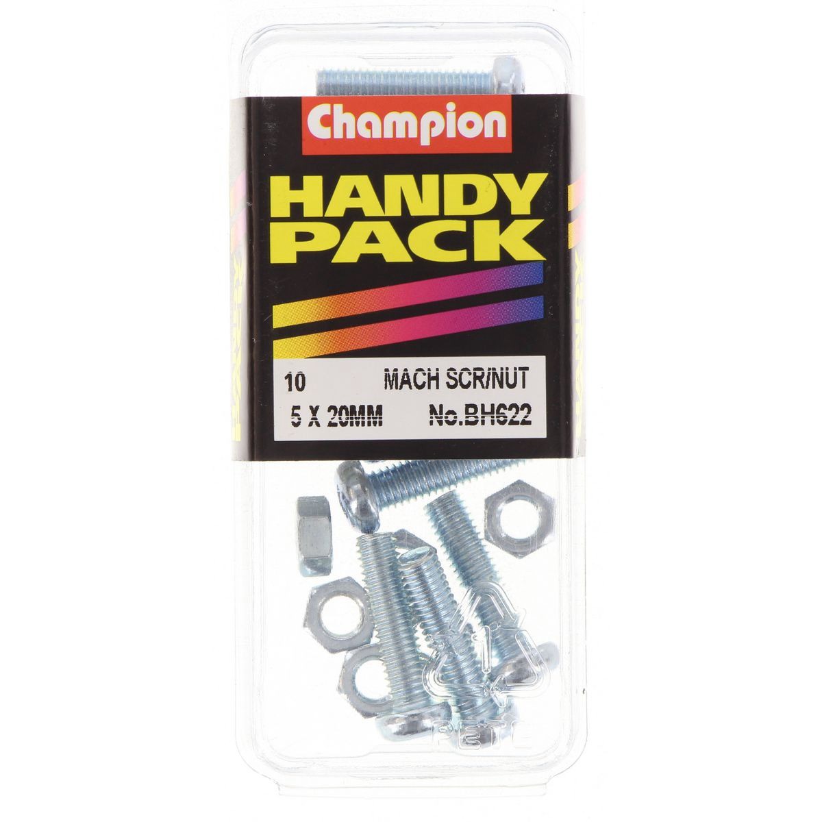 Champion Zinc Plated Pan Head Phillips Machine Screws and Nuts – M5 x 20mm - BH6