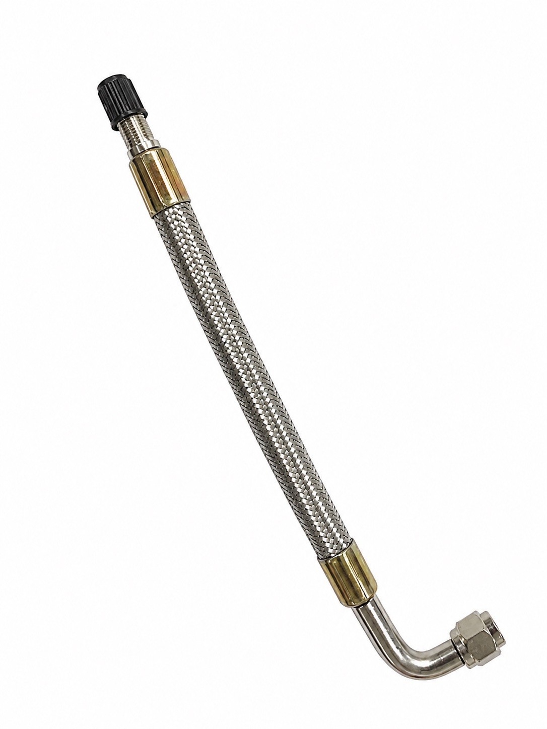 4 90 Degree Flexible Rubber Tyre Valve Ext 140mm Metal Braid 334025/45
