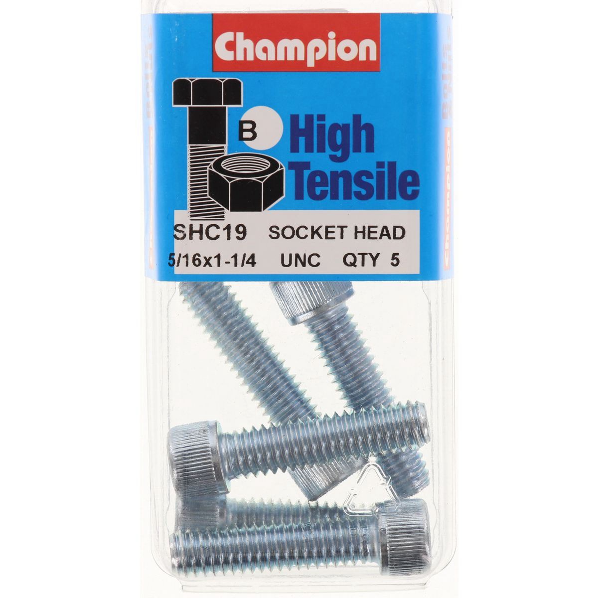 Champion High Tensile BSW Socket Head Cap Screws – 5/16in x 1-1/4in Zinc Plated