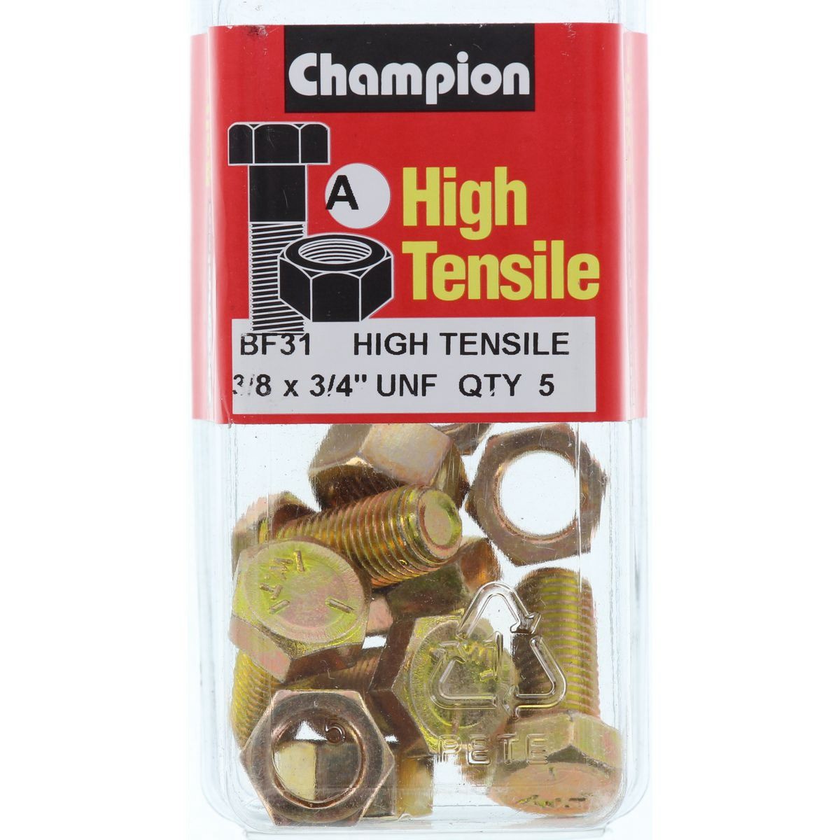 Champion High Tensile Hex Set Screws & Nuts – 3/8in x 3/4in UNF Grade 5 - BF31