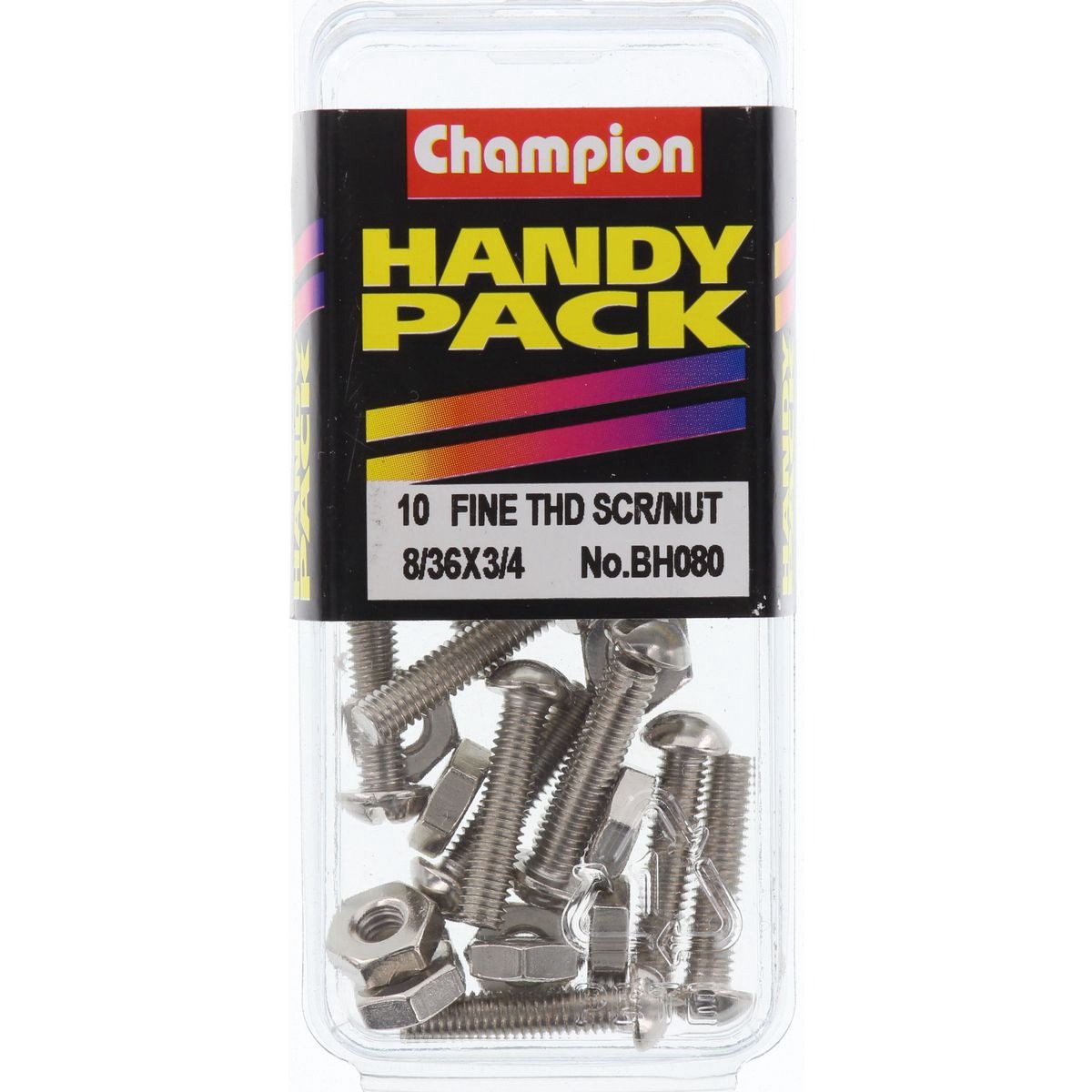 Champion Nickel Plated Pan Head Slot Machine Screws and Nuts – 8/36in x 3/4in -