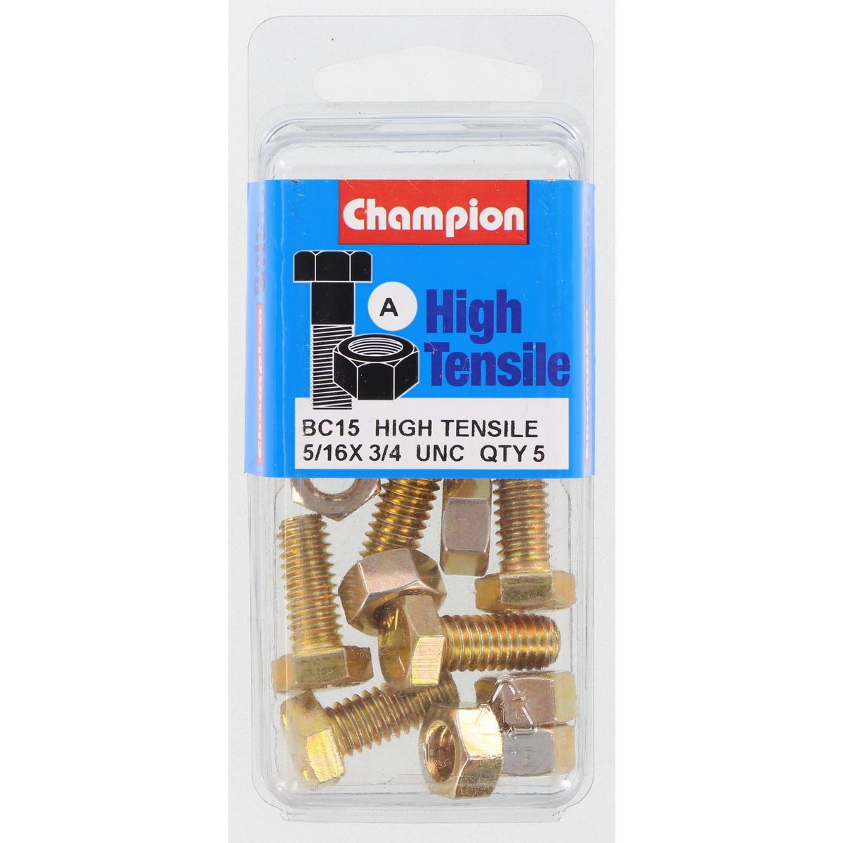 Champion High Tensile Hex Set Screws and Nuts – 5/16in x 3/4in UNC – Grade 5 - B