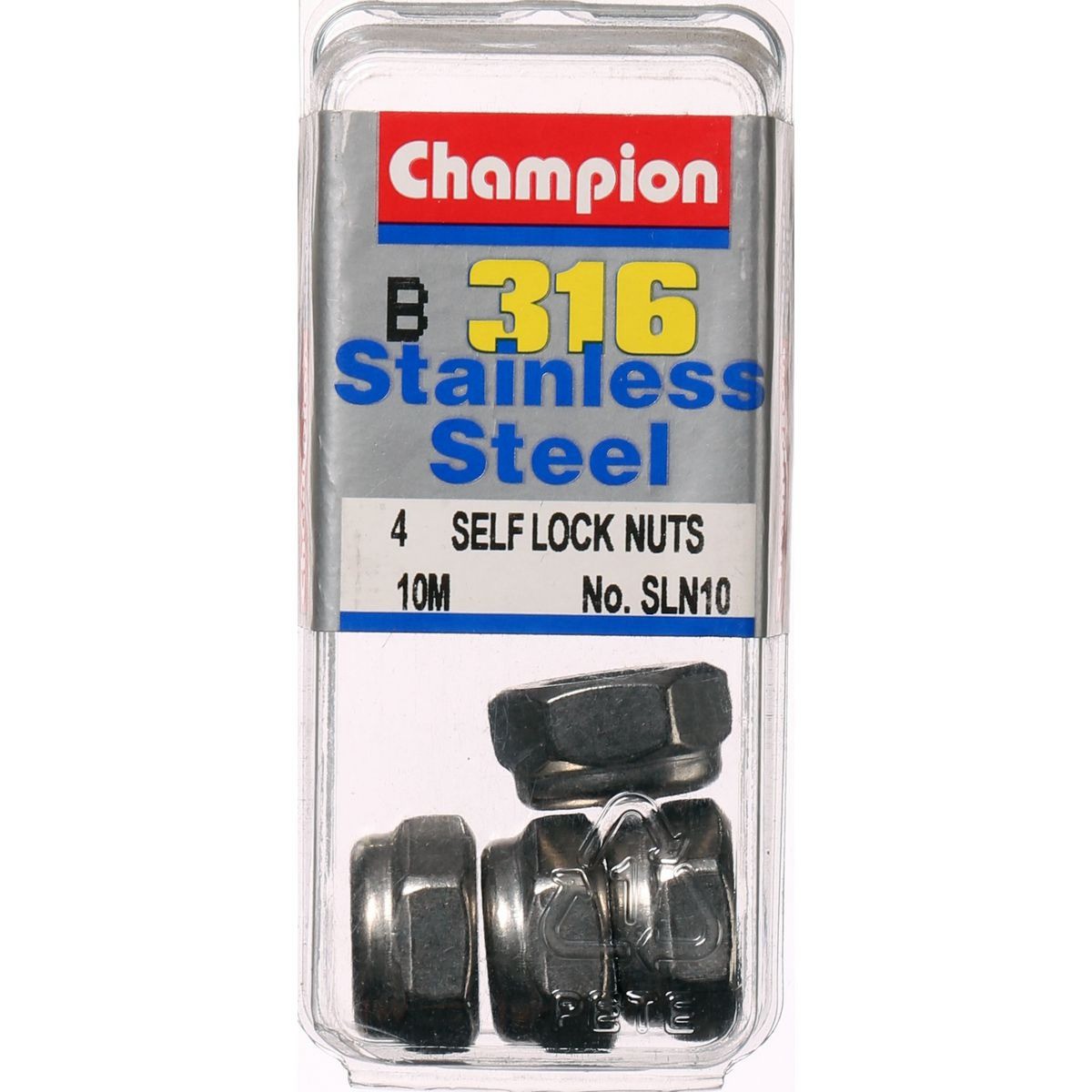 Champion 316/A4 Stainless Steel Self-Locking Hex Nut with Nylon Insert – M10 x 1