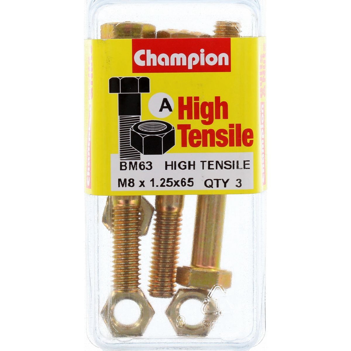 Champion High Tensile Hex Bolts & Nuts – M8 x 65mm Grade 8.8 - BM63 Hardware