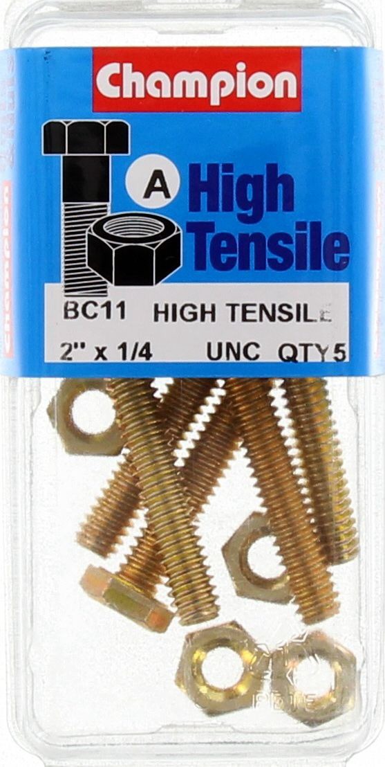Champion High Tensile Hex Set Screws & Nuts – 1/4in x 2in UNC Grade 5 - BC11 DIY
