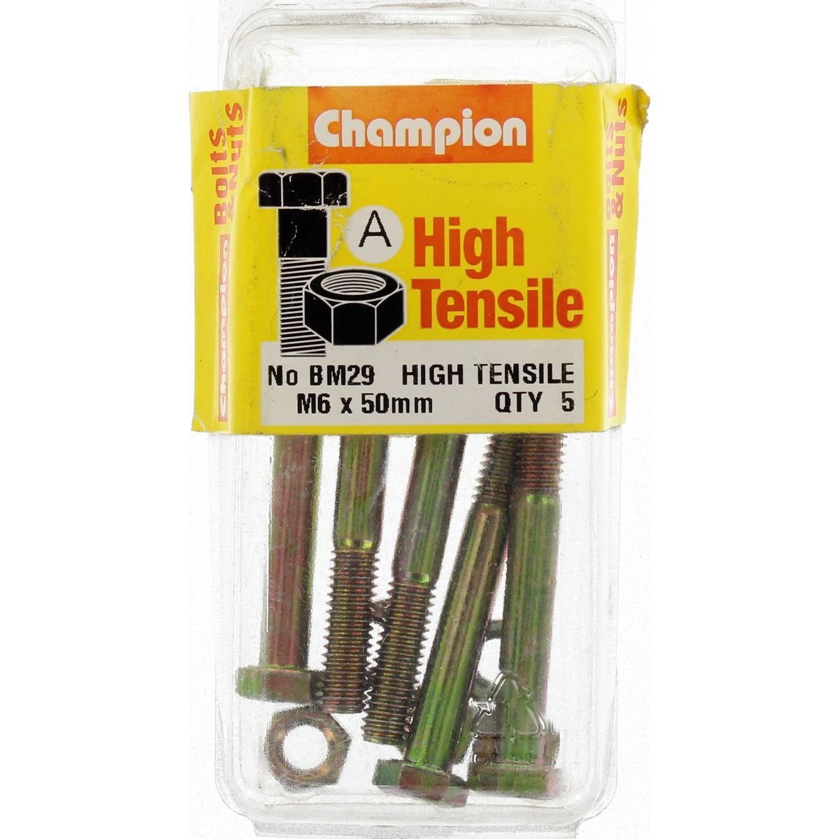 Champion High Tensile Hex Bolts & Nuts – M6 x 50mm Grade 8.8 - BM29 Hardware