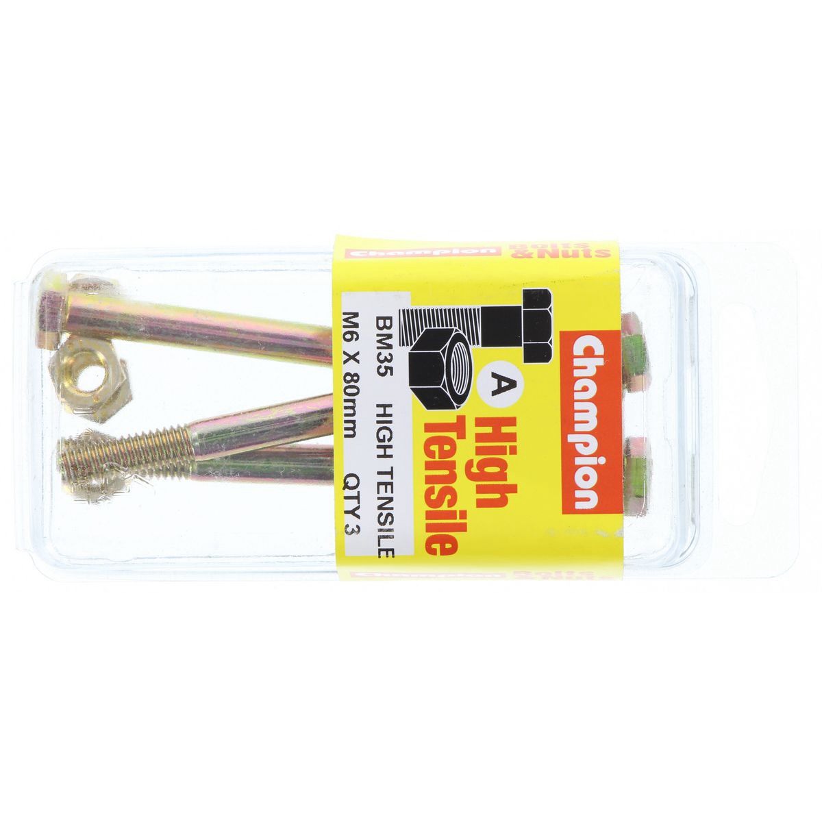 Champion High Tensile Hex Bolts & Nuts – M6 x 80mm Grade 8.8 - BM35 Hardware