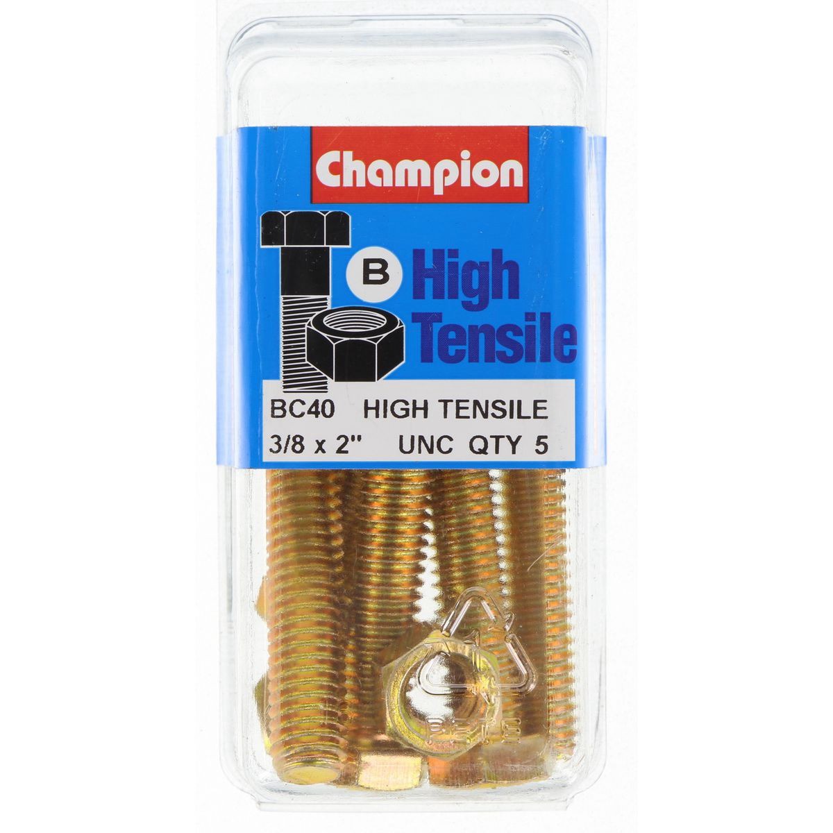 Champion High Tensile Hex Set Screws & Nuts – 3/8in x 2in UNC Grade 5 - BC40 DIY