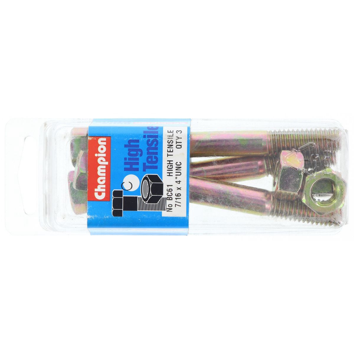 Champion High Tensile Hex Bolts & Nuts – 7/16in x 4in UNC Grade 5 - BC61 Auto