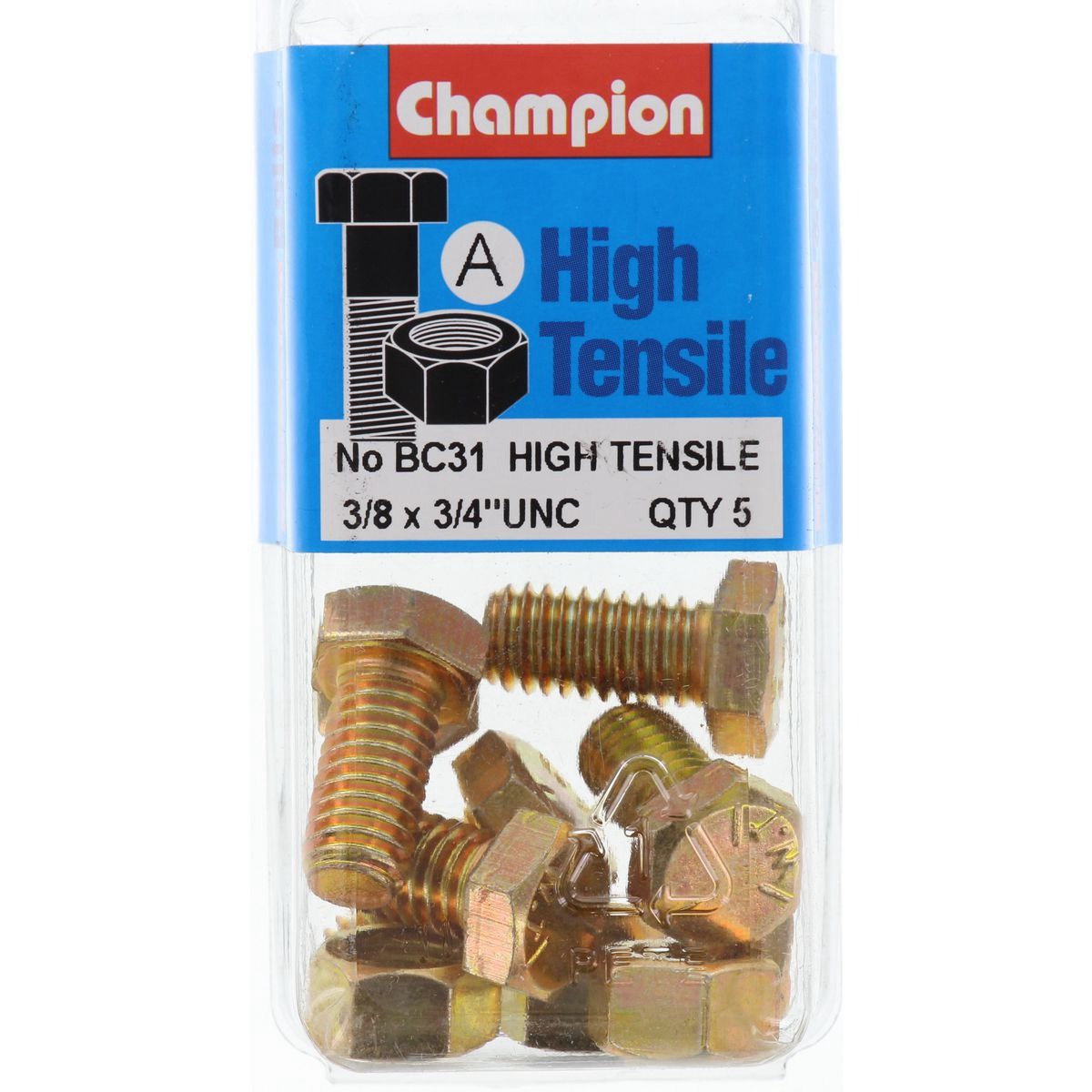 Champion High Tensile Hex Set Screws & Nuts – 3/8in x 3/4in UNC Grade 5 - BC31