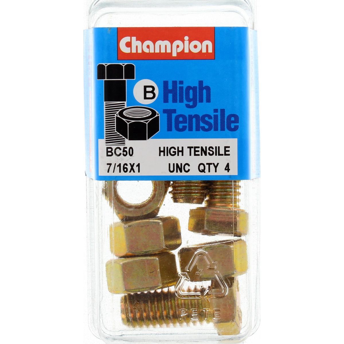 Champion High Tensile Hex Set Screws & Nuts – 7/16in x 1in UNC Grade 5 - BC50