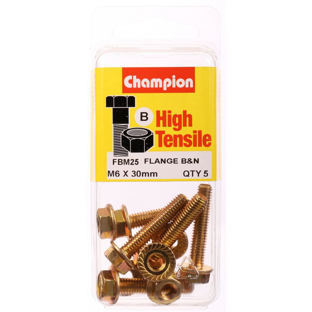Champion High Tensile Flanged Hex Set Screws & Nuts – M6 x 30mm (10AF) Grade 8.8