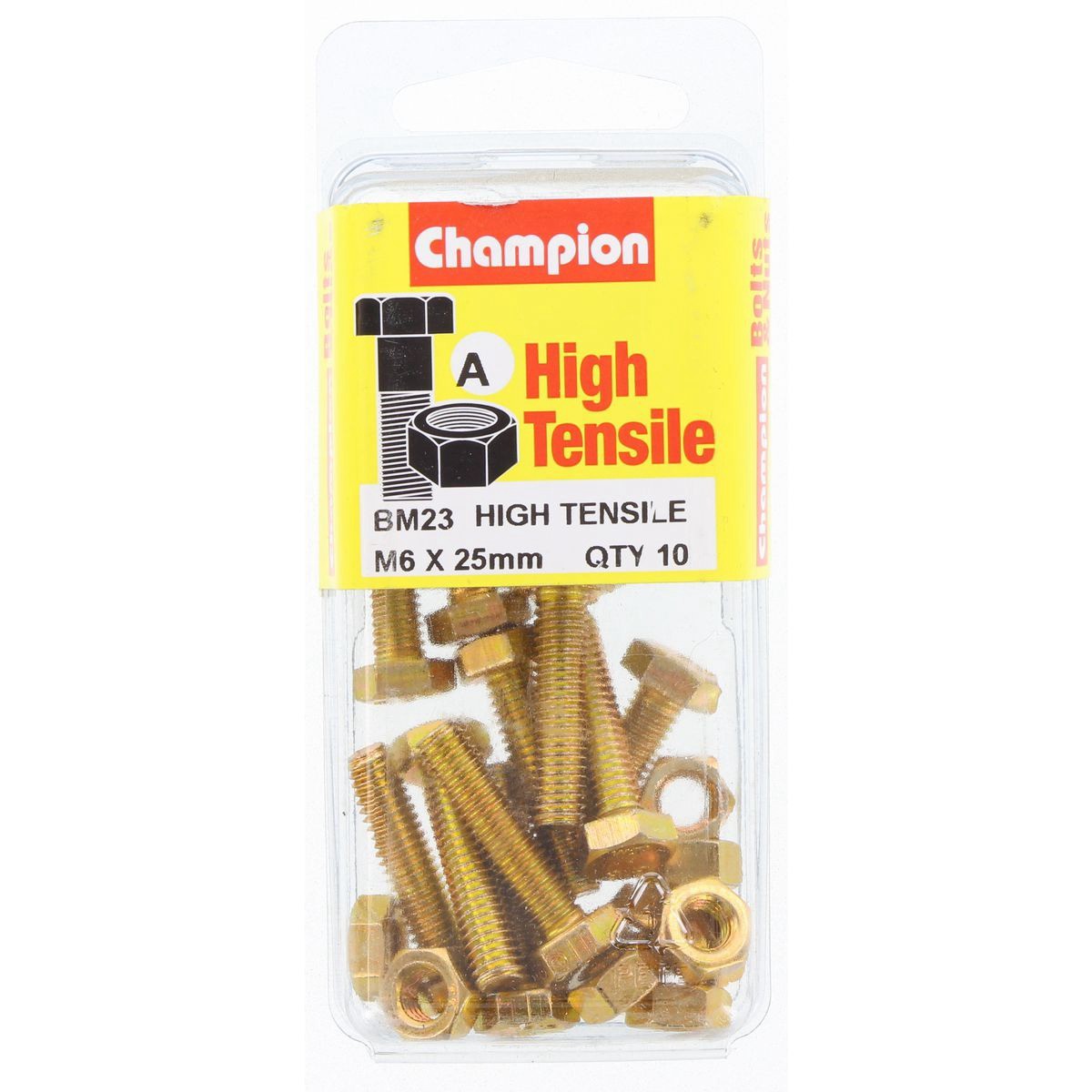 Champion High Tensile Hex Set Screws and Nuts – M6 x 25mm – Grade 8.8 - BM23 DIY