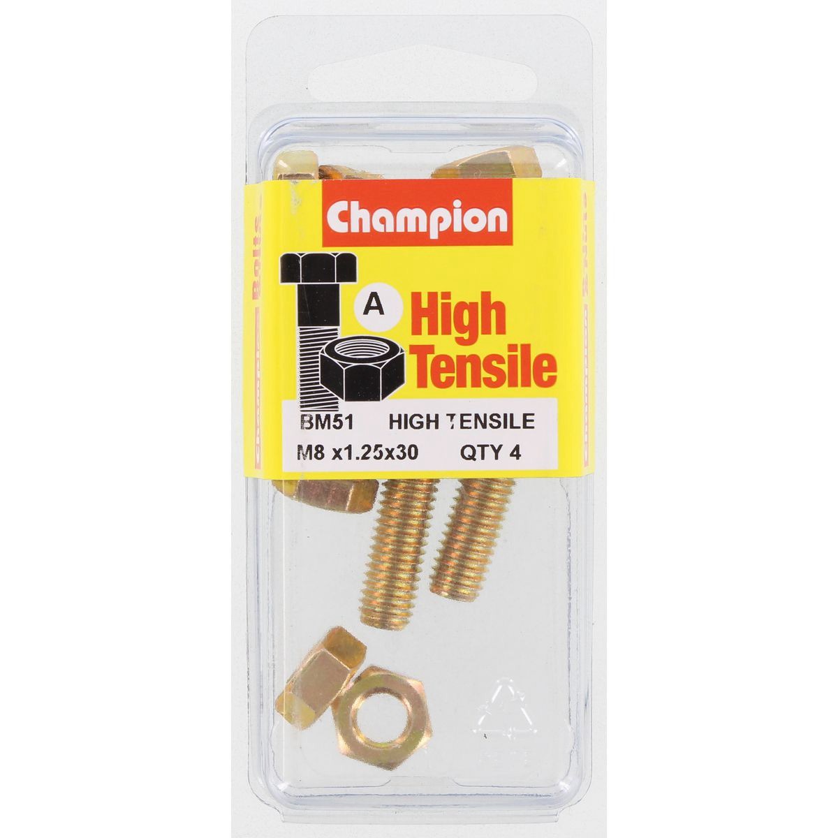 Champion High Tensile Hex Set Screws and Nuts – M8 x 30mm – Grade 8.8 - BM51 DIY