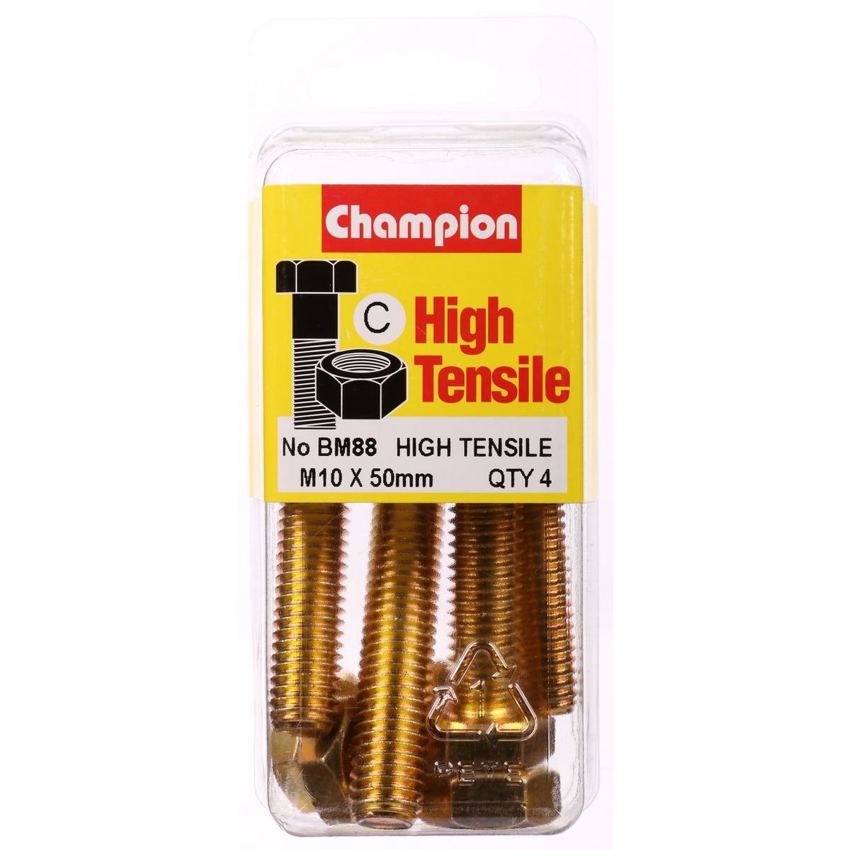 Champion High Tensile Hex Set Screws & Nuts – M10 x 50mm Grade 8.8 - BM88 Auto