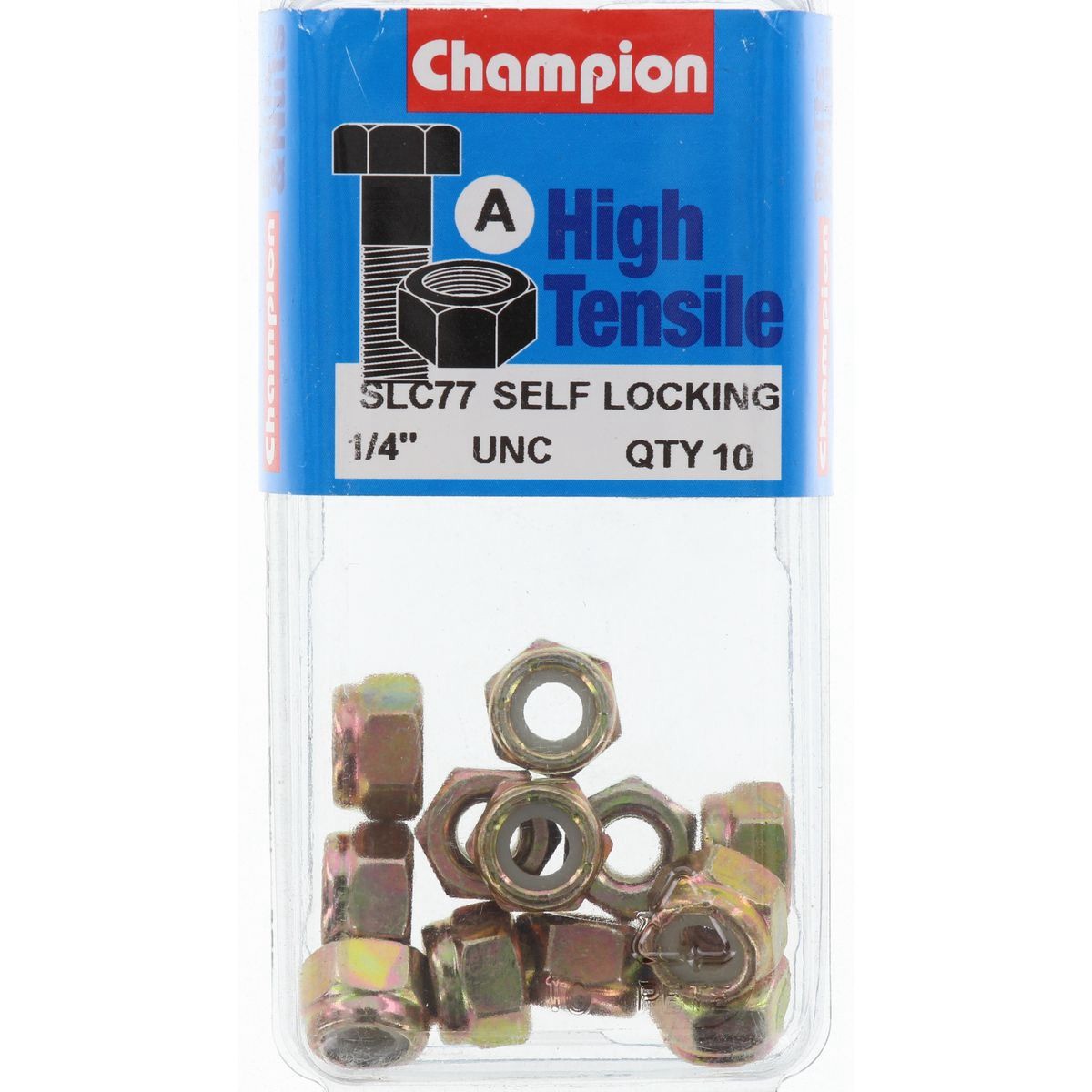 Champion Self-Locking Hex Nut with Nylon Insert – 1/4in UNC - SLC77 Auto