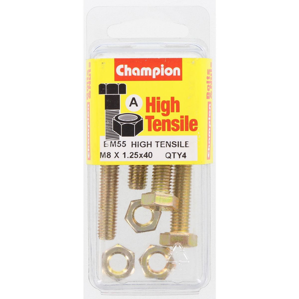 Champion High Tensile Hex Set Screws and Nuts – M8 x 40mm – Grade 8.8 - BM55 DIY