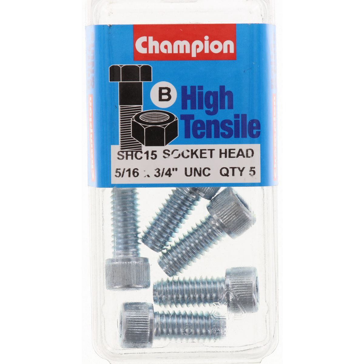 Champion High Tensile BSW Socket Head Cap Screws – 5/16in x 3/4in Zinc Plated -